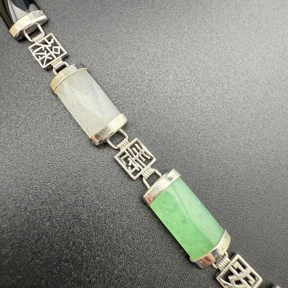 Multi-Stone 18K Gold Plated Bracelet With Chinese Symbols & Polished Natural Gem - Picture 4 of 12